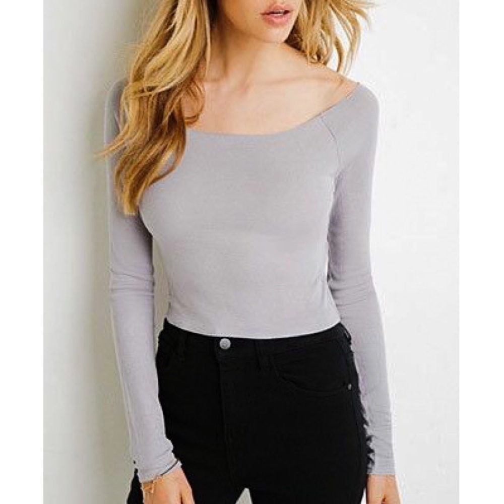 90s Grunge Gray Ribbed Long Sleeve Crop Top